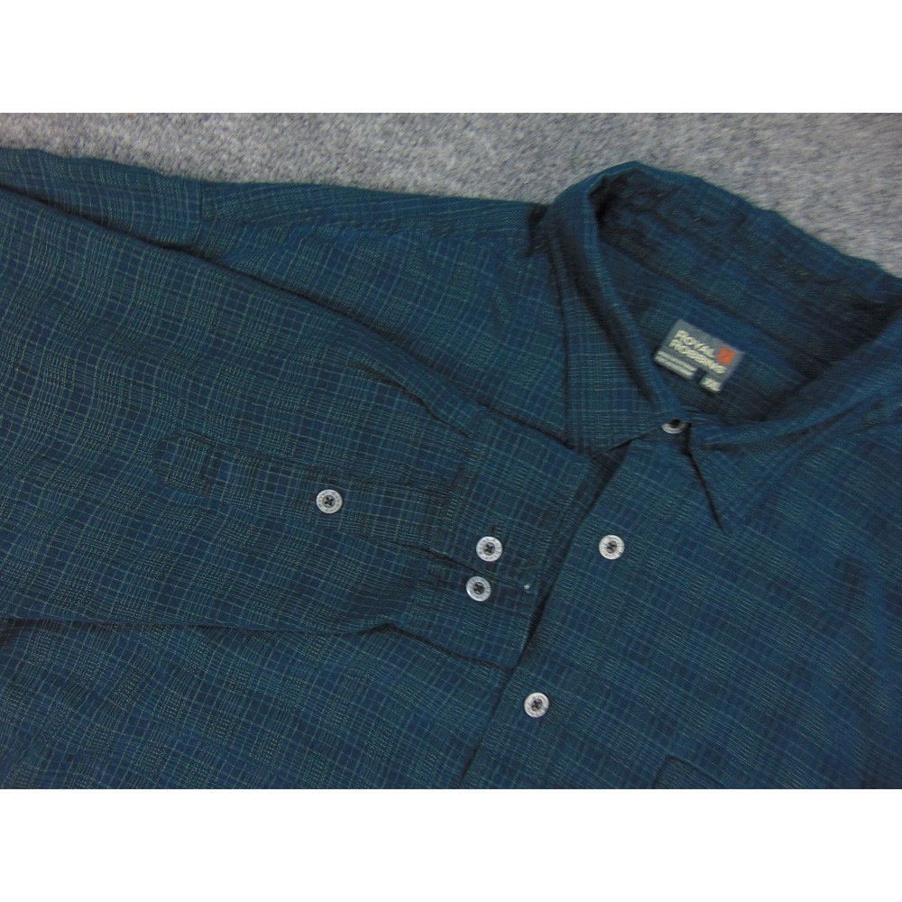 Royal Robbins Shirt Mens XXL Blue Green Plaid Gorpcore Hiking Outdoor Button‎ Up